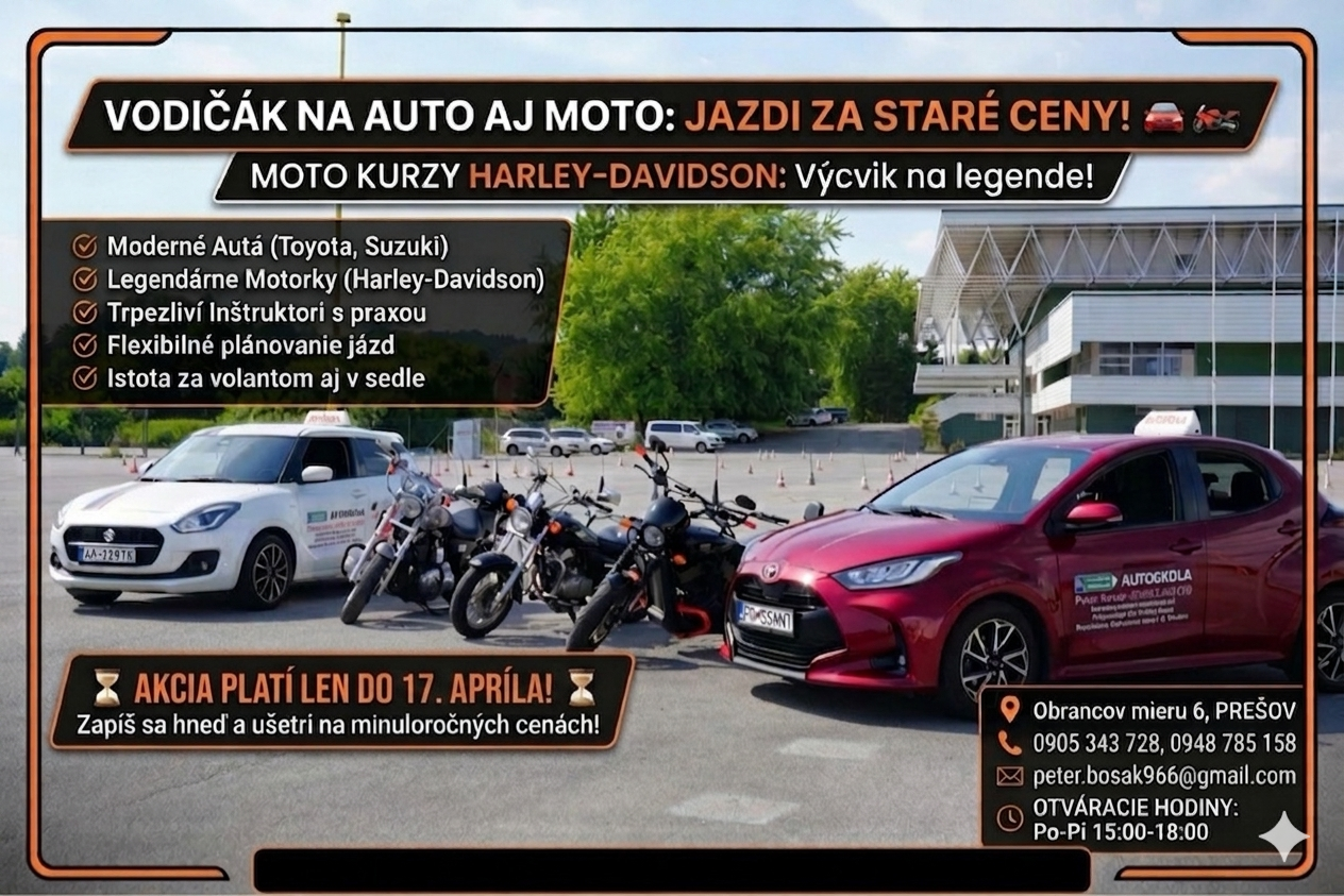 Auto alebo Moto? Ušetrí na tomto kurze! 🏎️🏍️
